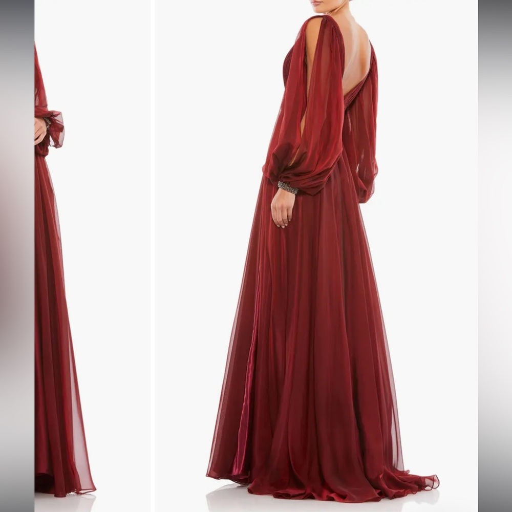 NWT, Mac Duggal, V-Neck A-Line Chiffon Gown, size 12 - Picture 3 of 12